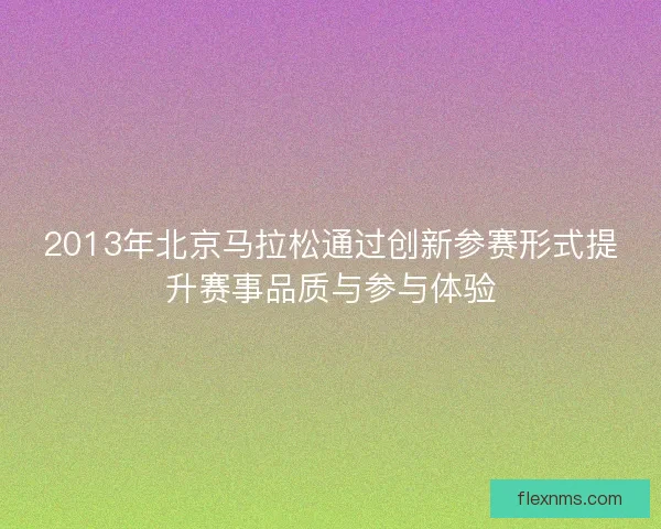 2013年北京马拉松通过创新参赛形式提升赛事品质与参与体验