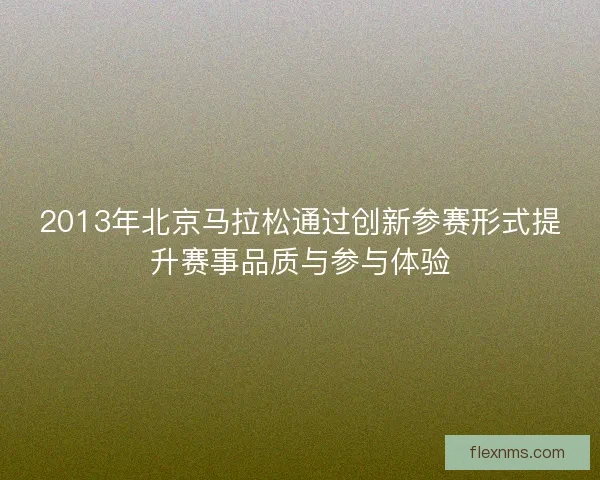 2013年北京马拉松通过创新参赛形式提升赛事品质与参与体验