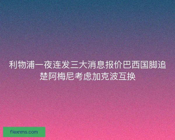 利物浦一夜连发三大消息报价巴西国脚追楚阿梅尼考虑加克波互换